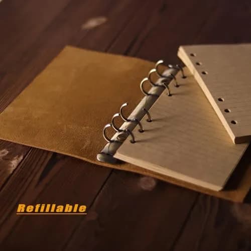 Fishknow A6 Vintage Leather Journal Notebook 18.5cm (7.3") x 12.5cm (5") | Refillable 6-Ring Binder for Planners & Travel thumbnail 4