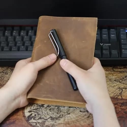 Fishknow A6 Vintage Leather Journal Notebook 18.5cm (7.3") x 12.5cm (5") | Refillable 6-Ring Binder for Planners & Travel thumbnail 2
