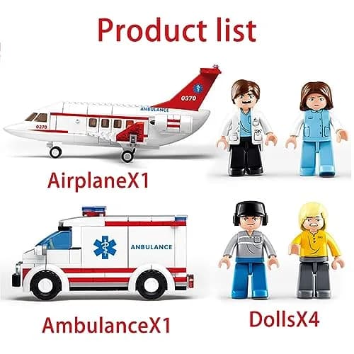 ENHANA City Airplane Station Toy with Ambulance & Workers | 335 Pieces (156 g) thumbnail 5