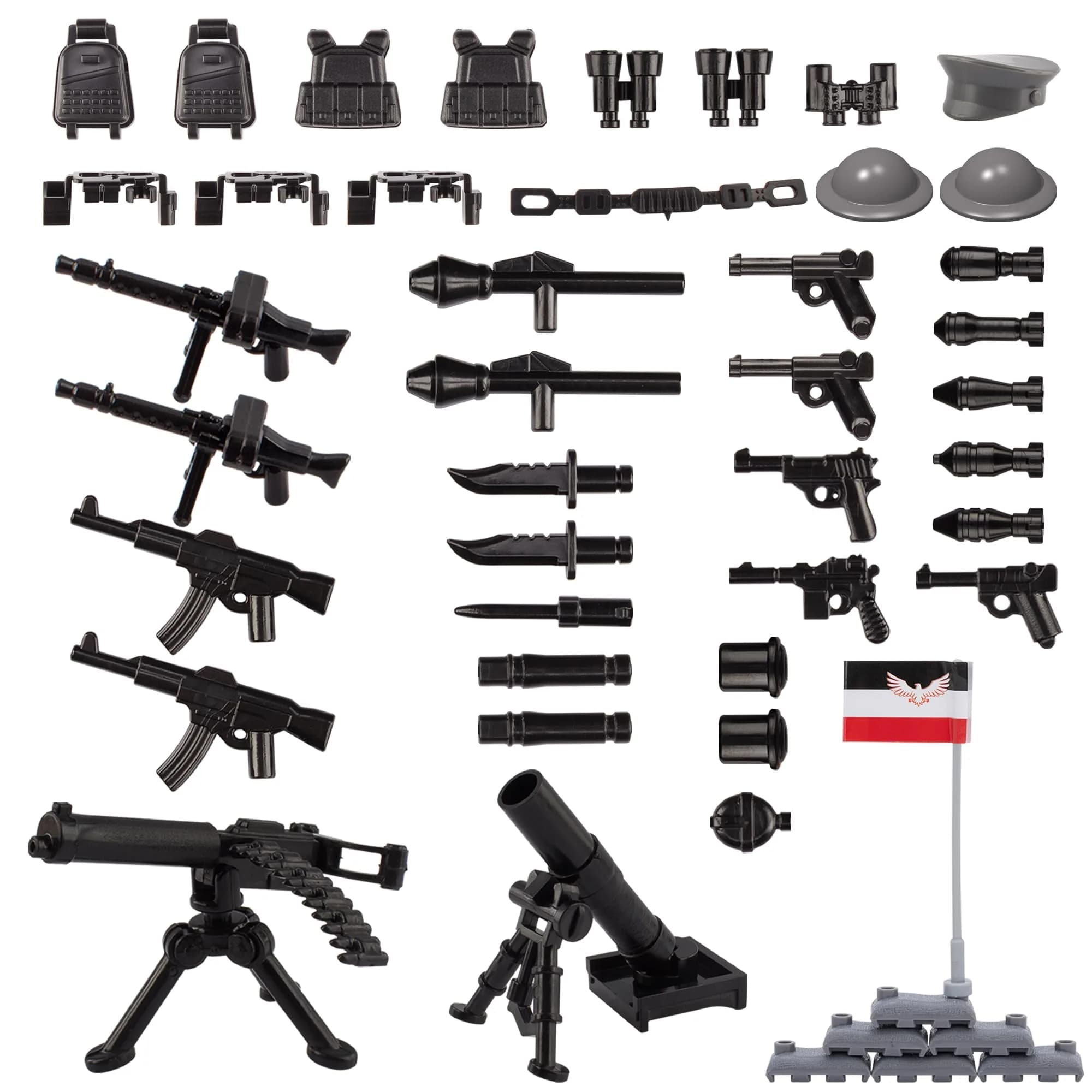 HIMIRICH Military Weapons Pack Accessories Kits Toys, 41 Pcs | Safe, Compatible with Major Brands, for Boys 6+ — German-Weapons Toys(41 Pcs)