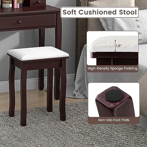 CHARMAID Makeup Vanity Desk with Lighted Mirror, 3 Color Modes, Adjustable Brightness, 3 Drawers, Removable Dividers, Bedroom Set with Stool (Espresso) | Elegant & Durable thumbnail 6