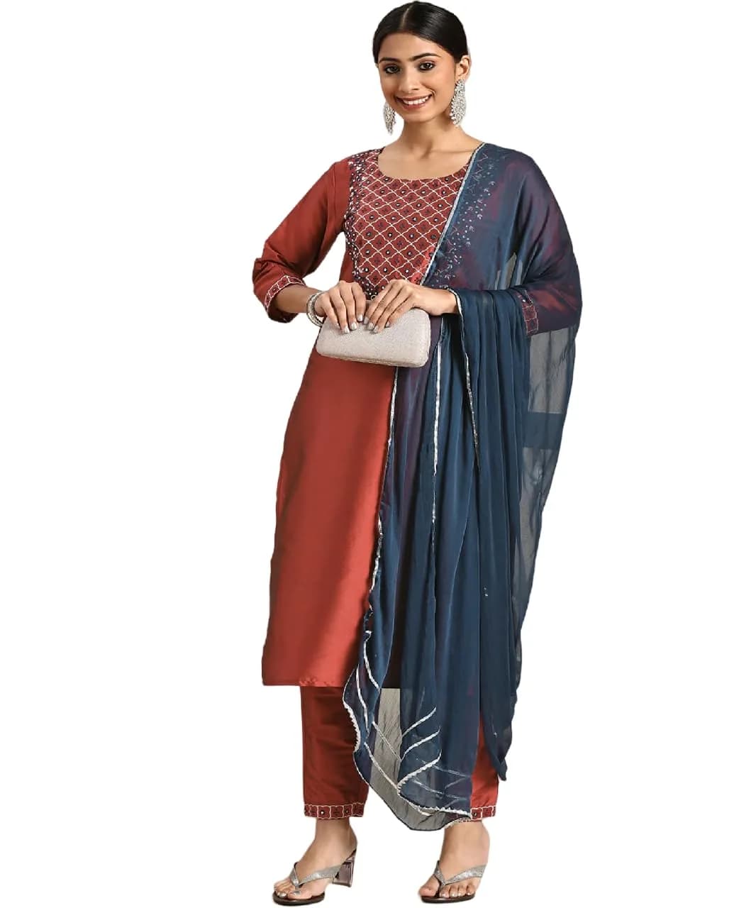 Yashika Women's Art Silk Kurta and Trousers Set with Dupatta (L, Purple) | Party & Festival Wear — Brown