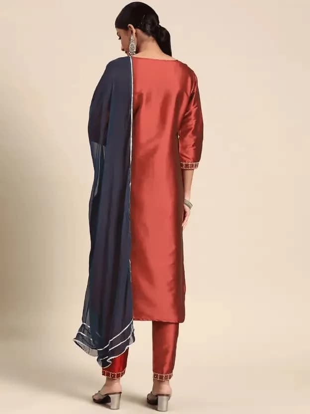 Yashika Women's Art Silk Kurta and Trousers Set with Dupatta (L, Brown) | Party & Festival Wear thumbnail 5