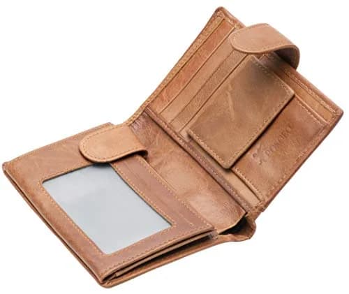 POKOFO Large RFID Genuine Leather Card Holder Trifold Wallet with Snap Closure & 3 ID Windows for Men (Brown) | 12.7cm x 10.16cm x 2.29cm thumbnail 7