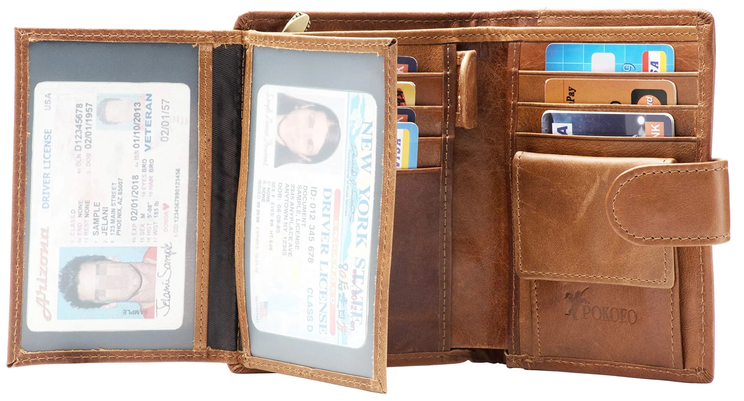 POKOFO Brown Large RFID Genuine Leather Trifold Wallet for Men | Classic Design, 14 Card Slots - view 3