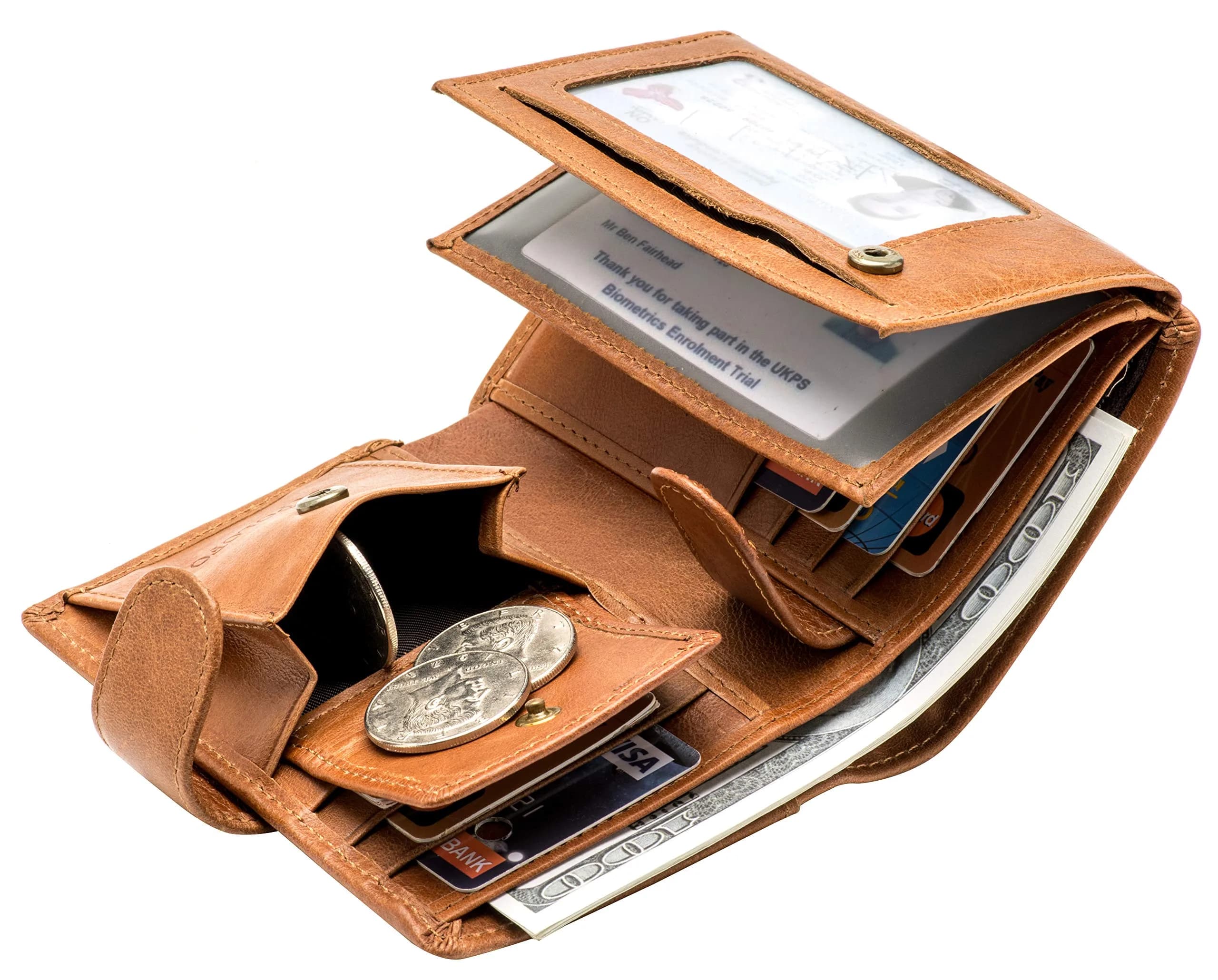POKOFO Brown Large RFID Genuine Leather Trifold Wallet for Men | Classic Design, 14 Card Slots - view 4