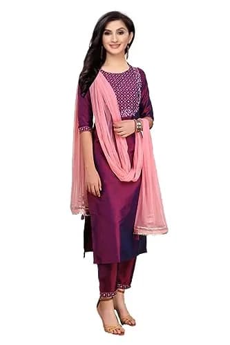 Yashika Women's Art Silk Kurta and Trousers Set with Dupatta (L, Purple) | Party & Festival Wear thumbnail 1
