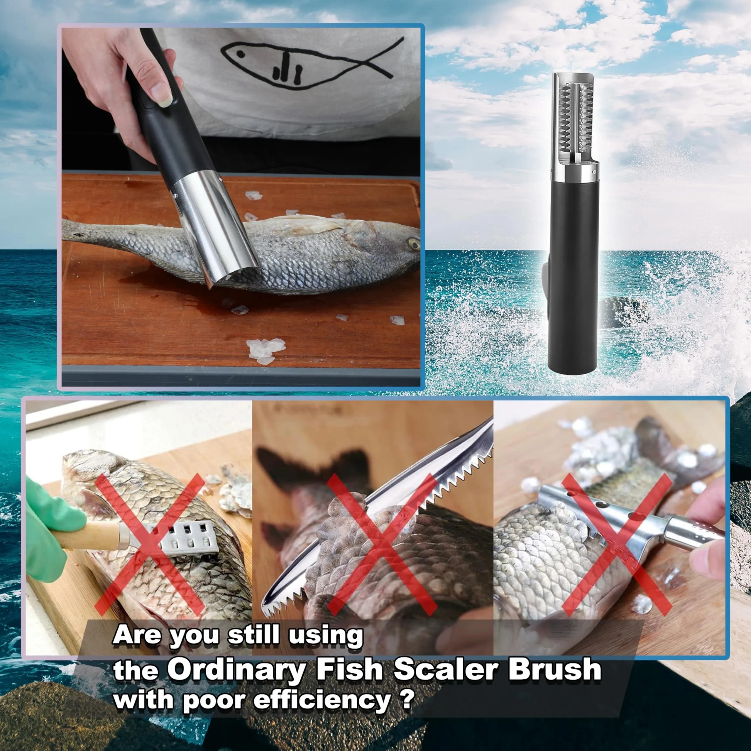 YiDeyuLL Electric Fish Scaler 29.21cm (11.5 inches) Black | Removes Scales Effortlessly - view 2