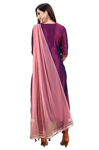 Yashika Women Art Silk Kurta & Trousers Set, Purple | Party & Festival Wear, Medium thumbnail 3
