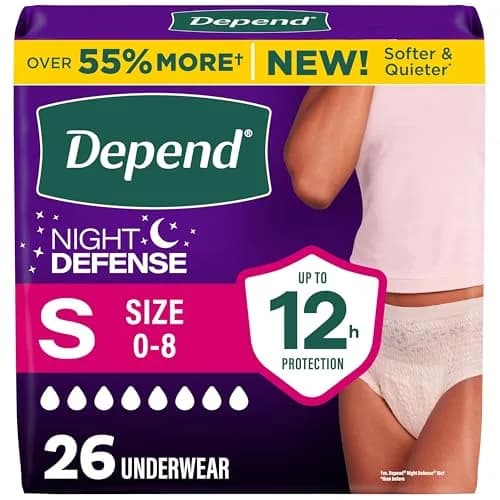 Depend Night Defense Adult Incontinence Underwear for Women, Small, 26 Count | Up to 12 Hours Overnight Protection thumbnail 1
