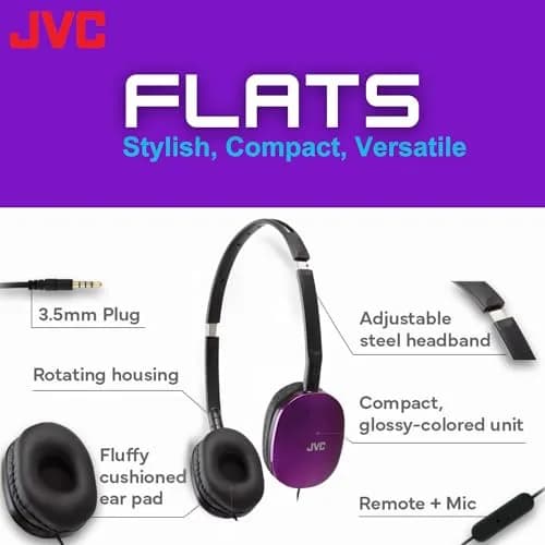 JVC Flats On-Ear Wired Headphones with Mic & Remote, 30mm Driver, Foldable Design, 1.2m (3.94ft) Cable | Powerful Sound for Calls & Music thumbnail 2