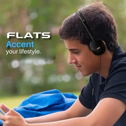 JVC Flats Foldable On-Ear Headphones with Mic & Remote, 30mm Drivers, Adjustable Black | Wired Headset for Calls & Music thumbnail 3