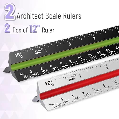Mr. Pen Architectural Scale Ruler 12 Inch (30.48 cm) 2-Pack Black & Silver | Precise Imperial Measurements for Architects & Engineers thumbnail 2