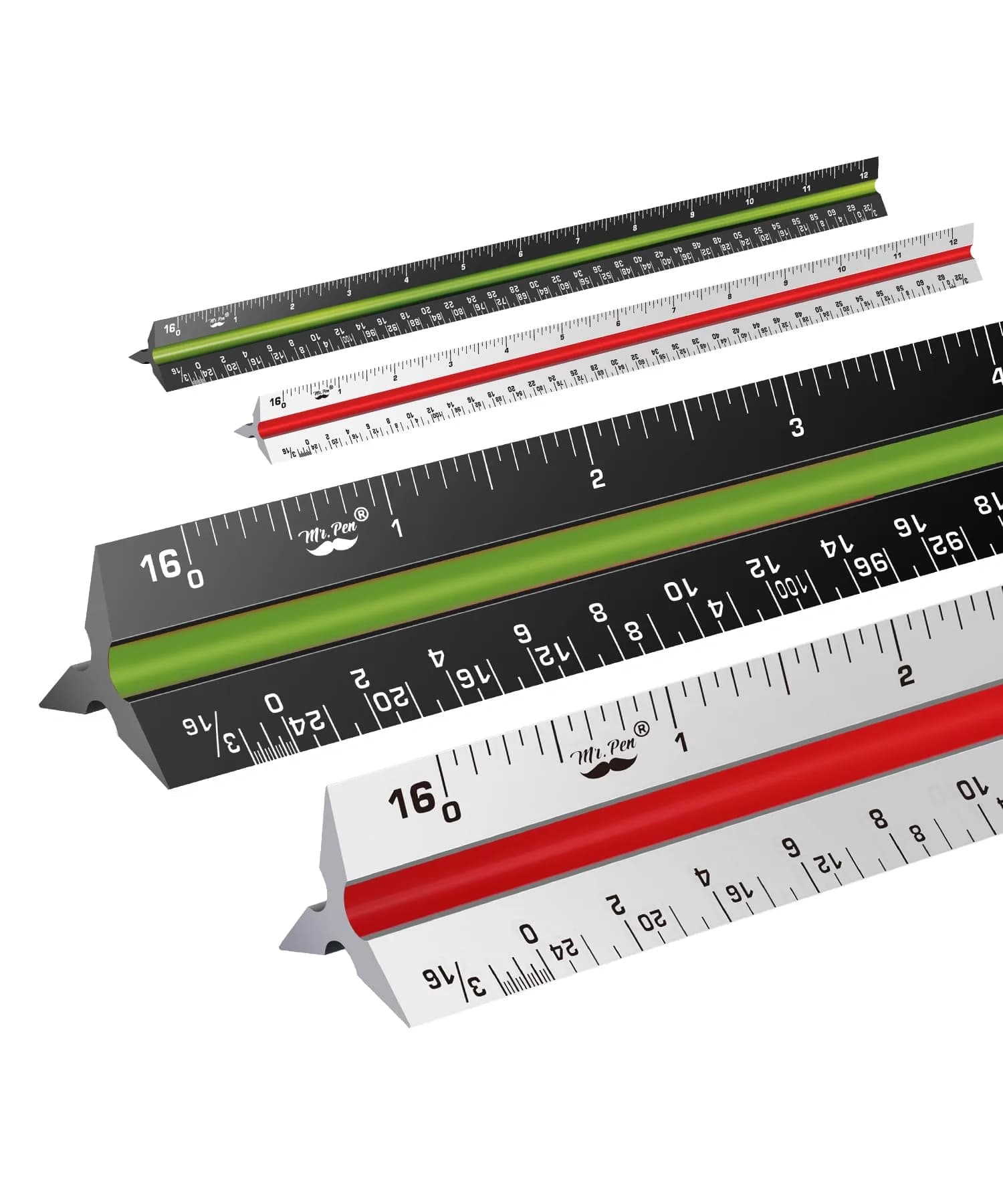 Mr. Pen Architectural Scale Ruler 12 Inch (30.48 cm) 2-Pack Black & Silver | Precise Imperial Measurements for Architects & Engineers - main product image