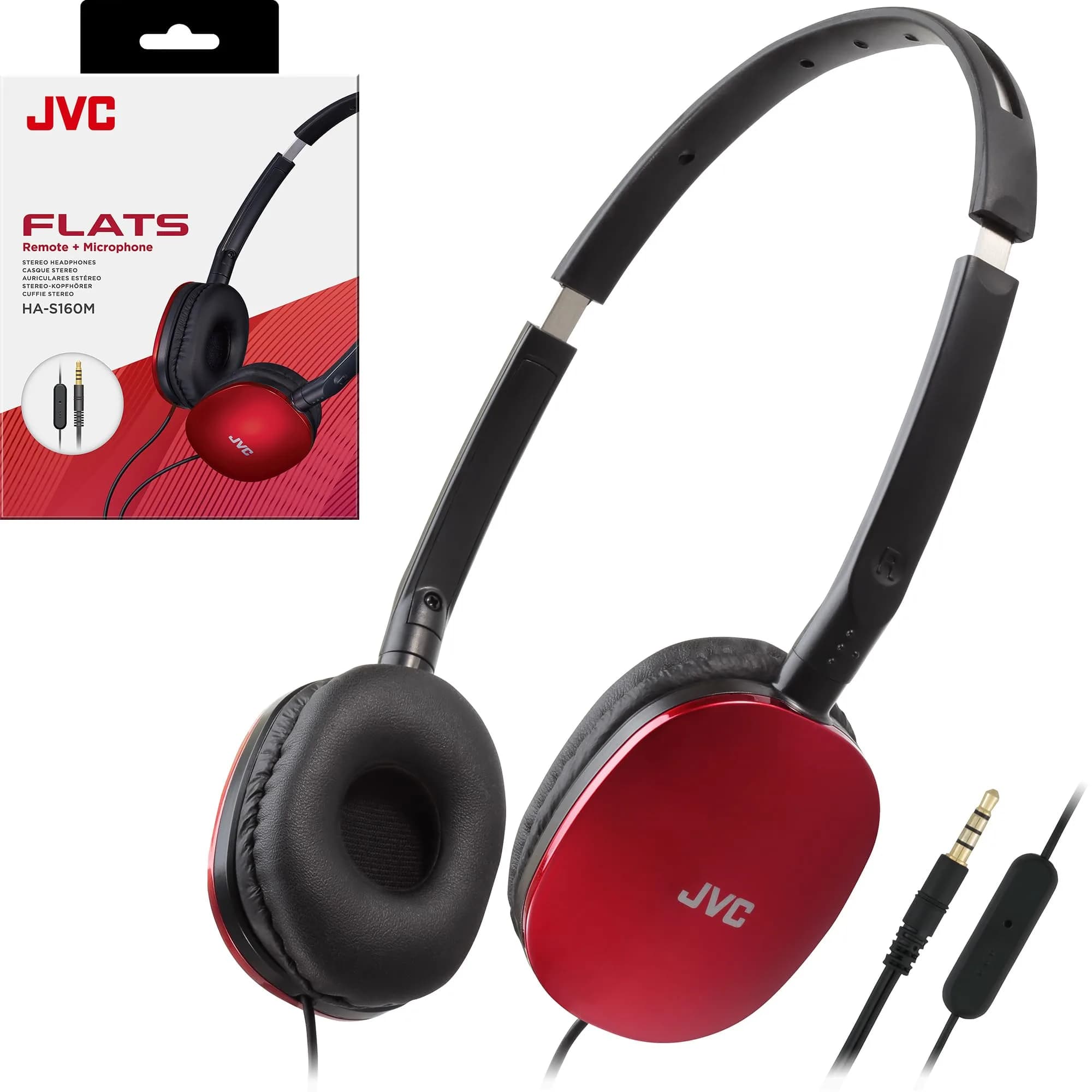 JVC Flats Foldable Red On-Ear Headphones with Mic & Remote, 30mm Drivers, Adjustable - main product image