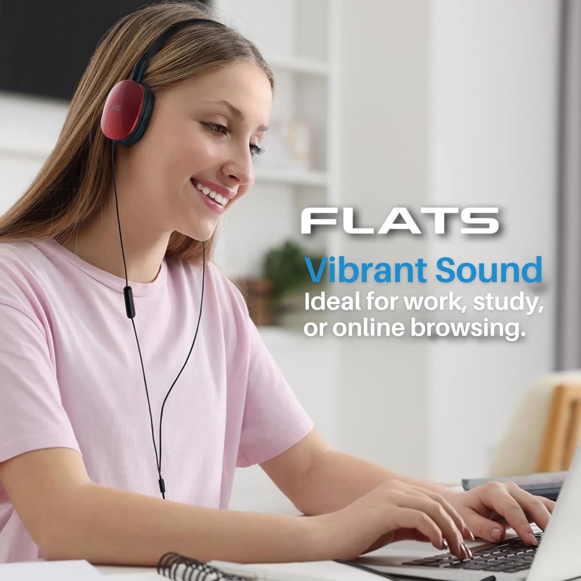 JVC Flats Foldable Red On-Ear Headphones with Mic & Remote, 30mm Drivers, Adjustable - view 4