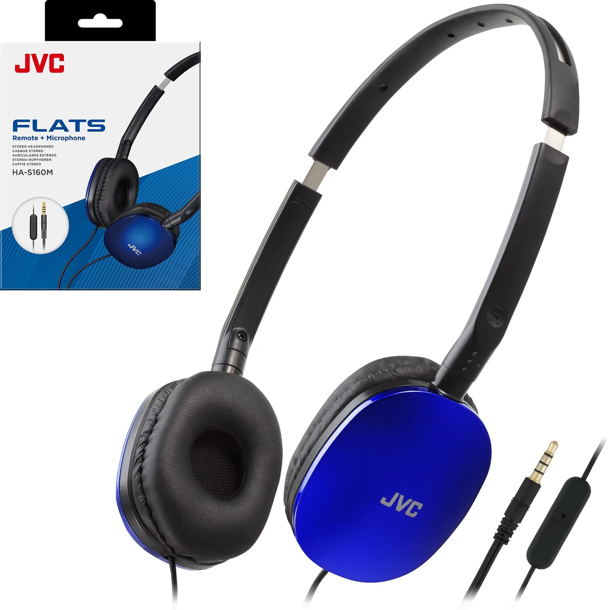 JVC HAS160MA Blue Foldable On-Ear Headphones with Mic and Remote - main product image