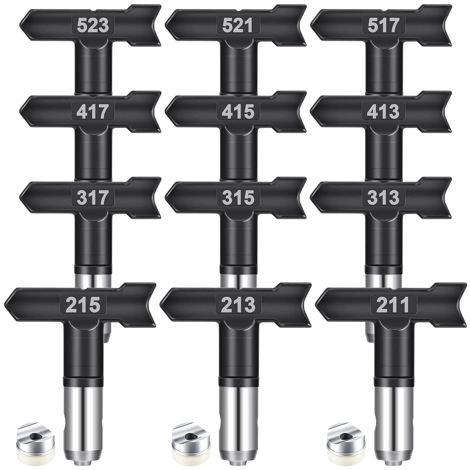 Zhengmy Airless Paint Sprayer Tips 12 Pcs (211-523) | 1/4" NPT Stainless Steel Nozzles for Home & Industrial Painting