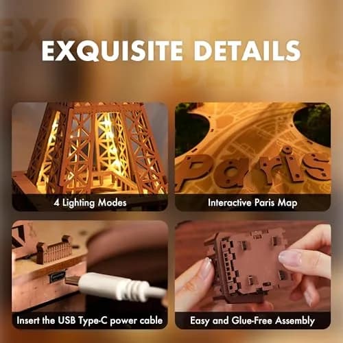 ROBOTIME 3D Puzzle for Adults DIY Model Building Kit Wooden Eiffel Tower | Elegant Architecture Toy thumbnail 5