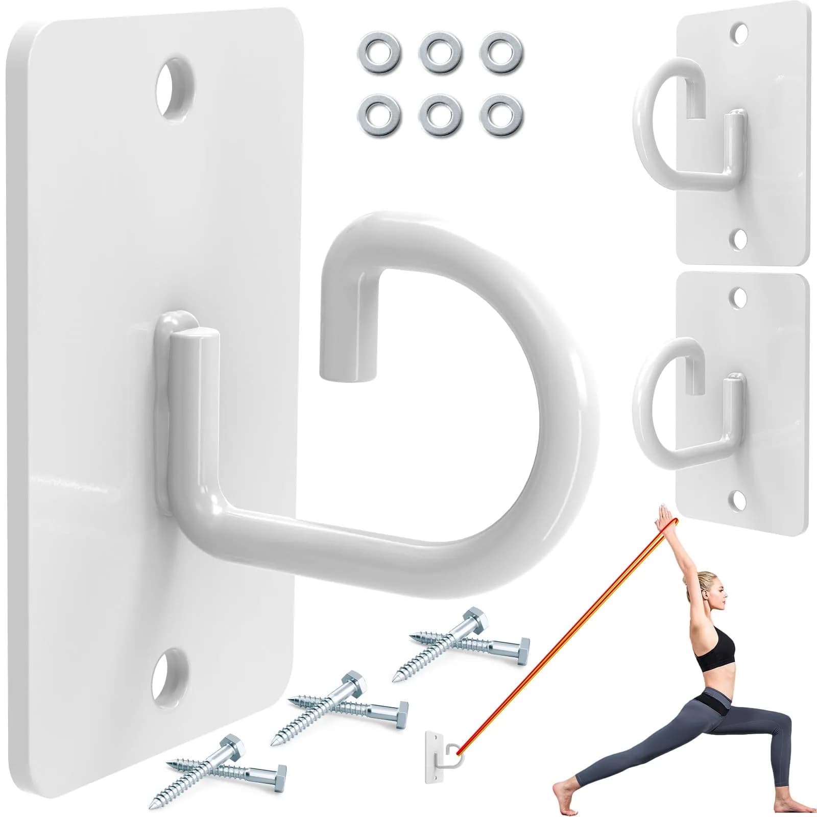 KOMOHOM White 3-Piece Exercise Band Wall Anchor Set | Heavy Duty Workout Band Holder for Home Gym — White 3-Piece Wall Anchor