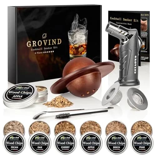 Grovind Cocktail Smoker Kit with Torch & Wood Chips | Stainless Steel & Wood thumbnail 1