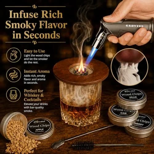 Grovind Cocktail Smoker Kit with Torch & Wood Chips | Stainless Steel & Wood thumbnail 2