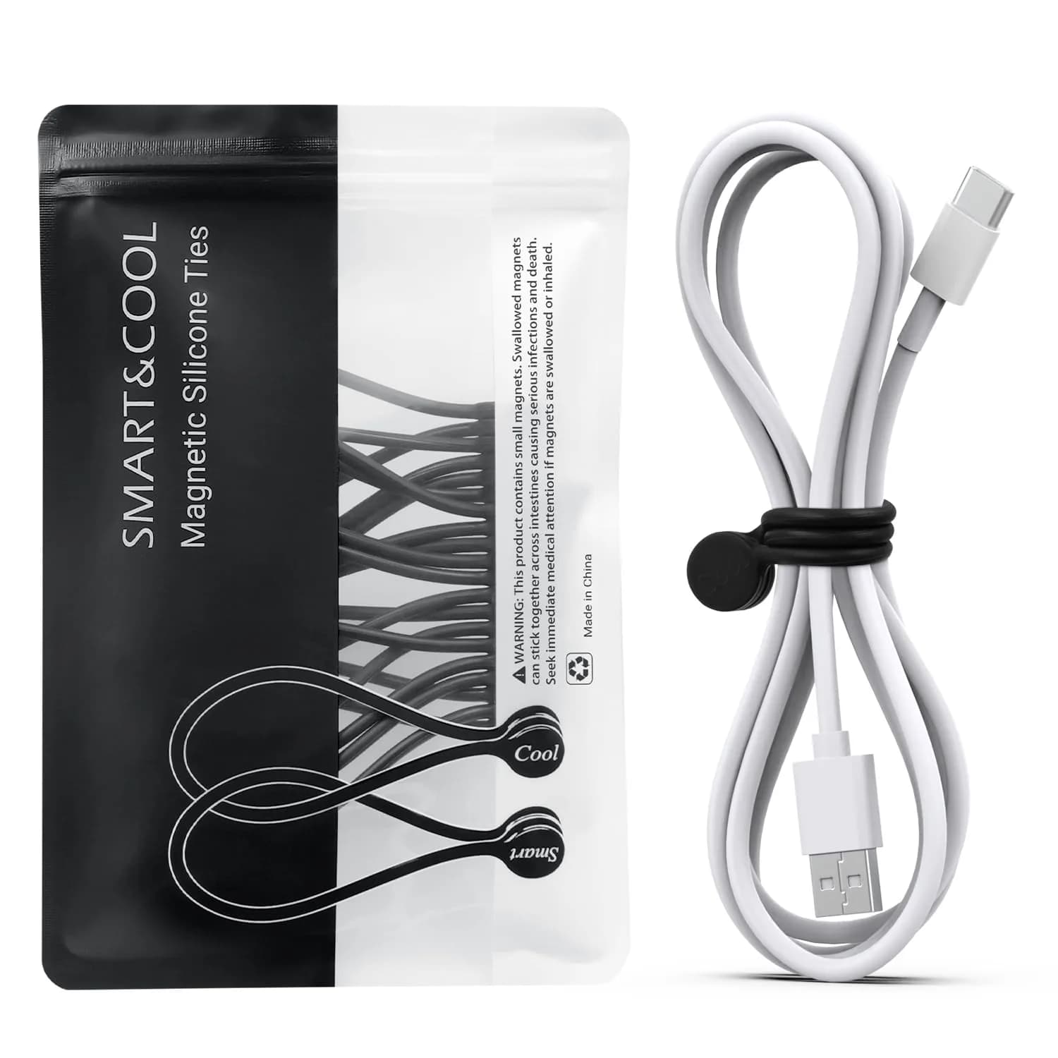 Smart&Cool Black Silicone Magnetic Cable Ties 18.2cm (7.16'') | Organize Cables & More — Black