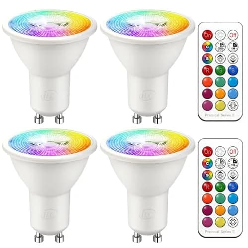 ILC GU10 LED Light Bulb, 5W Color Changing RGB + 5000K Daylight White, 450 Lumens, 45° Beam Angle, Pack of 4 | Dimmable Smart Lighting thumbnail 1