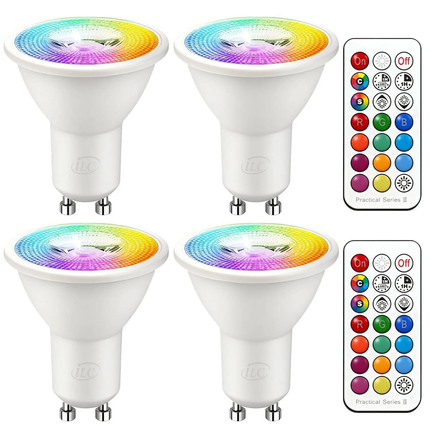 ILC GU10 LED Light Bulb, 5W Color Changing RGB + 5000K Daylight White, 450 Lumens, 45° Beam Angle, Pack of 4 | Dimmable Smart Lighting - main product image