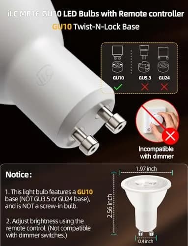 ILC GU10 LED Light Bulb, 5W Color Changing RGB + 5000K Daylight White, 450 Lumens, 45° Beam Angle, Pack of 4 | Dimmable Smart Lighting thumbnail 2