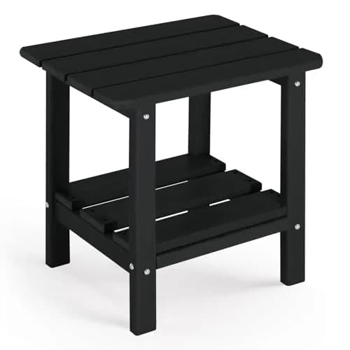 ABCPATIO Patio Side Table HDPE Double Layer Storage Square Black | Weather-Resistant Outdoor Garden Table thumbnail 1