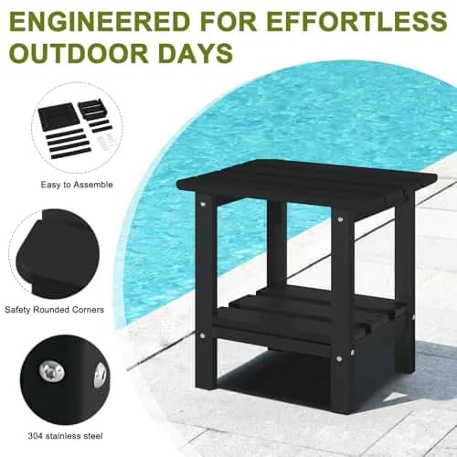 ABCPATIO Patio Side Table HDPE Double Layer Storage Square Black | Weather-Resistant Outdoor Garden Table thumbnail 5