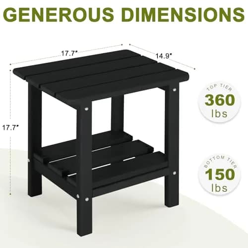 ABCPATIO Patio Side Table HDPE Double Layer Storage Square Black | Weather-Resistant Outdoor Garden Table thumbnail 7