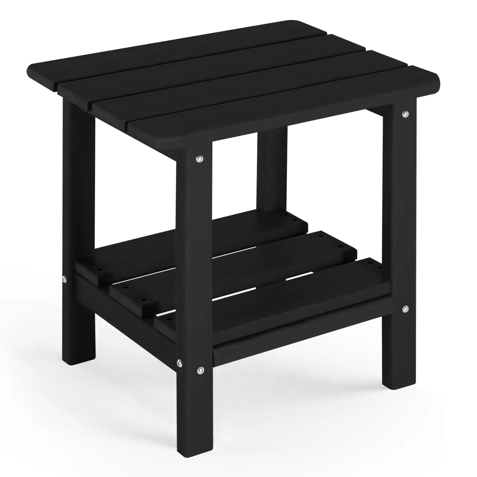 ABCPATIO Patio Side Table HDPE Double Layer Storage Square Black | Weather-Resistant Outdoor Garden Table