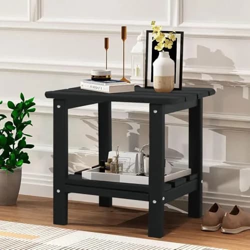 ABCPATIO Patio Side Table HDPE Double Layer Storage Square Black | Weather-Resistant Outdoor Garden Table thumbnail 9