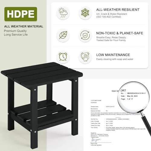 ABCPATIO Patio Side Table HDPE Double Layer Storage Square Black | Weather-Resistant Outdoor Garden Table thumbnail 2