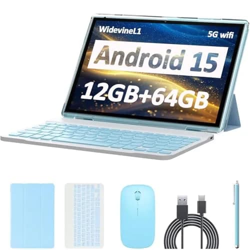 CUPEISI Android 15 Tablet 10.1 inch 12GB RAM+64GB ROM (1TB Expandable) | 2-in-1 with Keyboard, Mouse, Stylus, IPS HD Screen, Wi-Fi 6 thumbnail 1