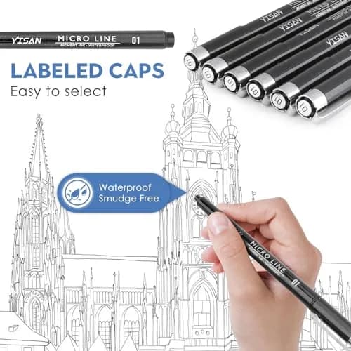 YISAN Ultra Fine Tip Pens Black 0.25mm | No Bleed, Precise Drawing, 6 PCS thumbnail 3