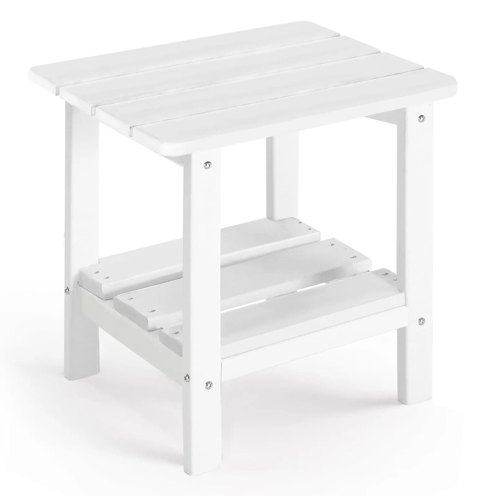 ABCPATIO Patio Side Table HDPE Double Layer Storage Square White | Weather-Resistant & Sturdy