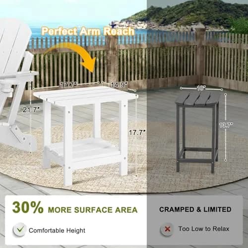 ABCPATIO Patio Side Table HDPE Double Layer Storage Square White | Weather-Resistant & Sturdy thumbnail 5