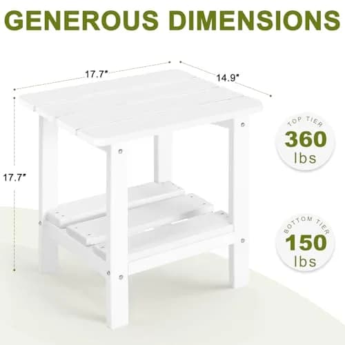 ABCPATIO Patio Side Table HDPE Double Layer Storage Square White | Weather-Resistant & Sturdy thumbnail 7