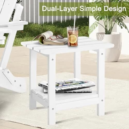 ABCPATIO Patio Side Table HDPE Double Layer Storage Square White | Weather-Resistant & Sturdy thumbnail 8