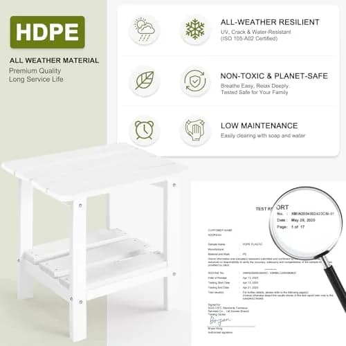 ABCPATIO Patio Side Table HDPE Double Layer Storage Square White | Weather-Resistant & Sturdy thumbnail 2