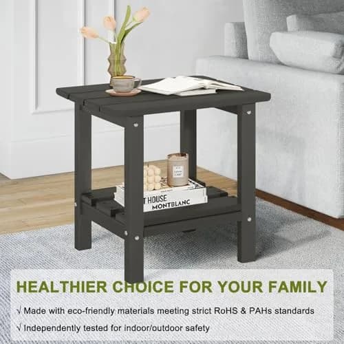 ABCPATIO Patio Side Table HDPE Double Layer Storage Square Dark Gray | Weather-Resistant & Easy to Assemble thumbnail 4