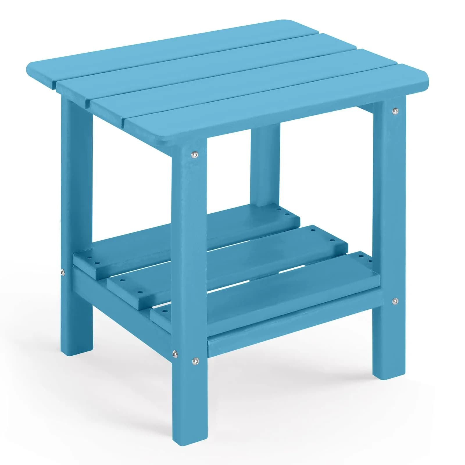 ABCPATIO Patio Side Table HDPE Double Layer Storage Square Turquoise | Weather-Resistant Outdoor Garden Table