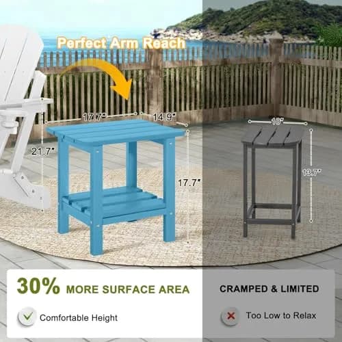 ABCPATIO Patio Side Table HDPE Double Layer Storage Square Turquoise | Weather-Resistant Outdoor Garden Table thumbnail 5