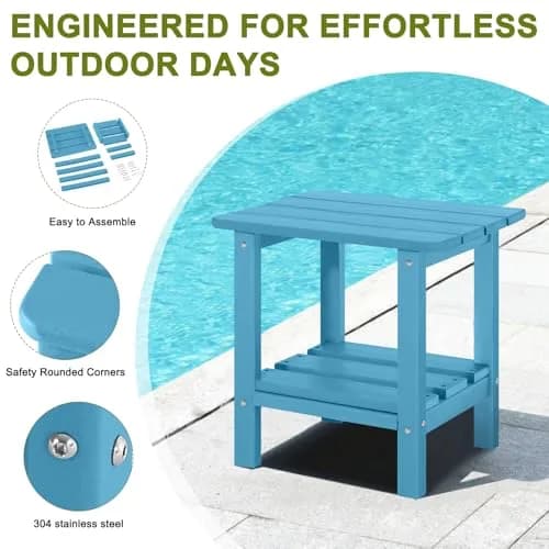 ABCPATIO Patio Side Table HDPE Double Layer Storage Square Turquoise | Weather-Resistant Outdoor Garden Table thumbnail 6