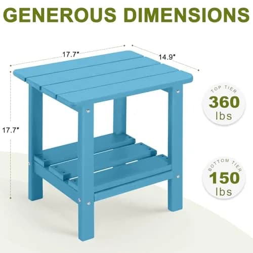 ABCPATIO Patio Side Table HDPE Double Layer Storage Square Turquoise | Weather-Resistant Outdoor Garden Table thumbnail 7