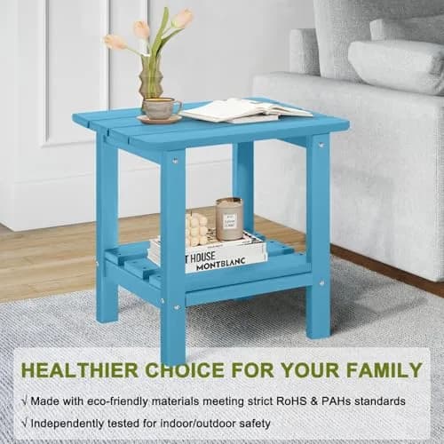 ABCPATIO Patio Side Table HDPE Double Layer Storage Square Turquoise | Weather-Resistant Outdoor Garden Table thumbnail 2