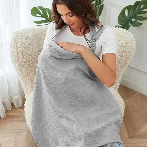 Zdolmy Muslin Nursing Cover Grey 100cm (39.4in) x 70cm (27.4in) | Breathable 100% Cotton with Rigid Hoop thumbnail 4